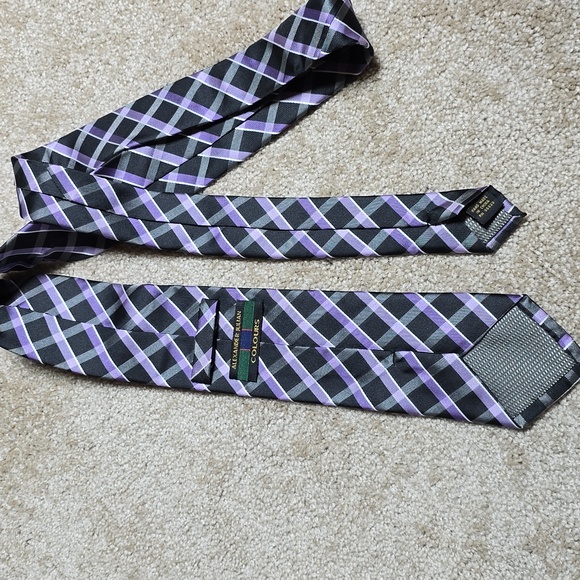 Mens Alexander Julian Black & Purple Gingham Plaid Tie - Picture 2 of 5